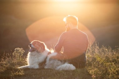 İnsan ve köpeği güzel gün batımının tadını çıkarıyorlar..