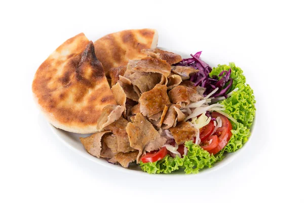 Turkish Doner Kebab plate on white background. — Stock Photo, Image