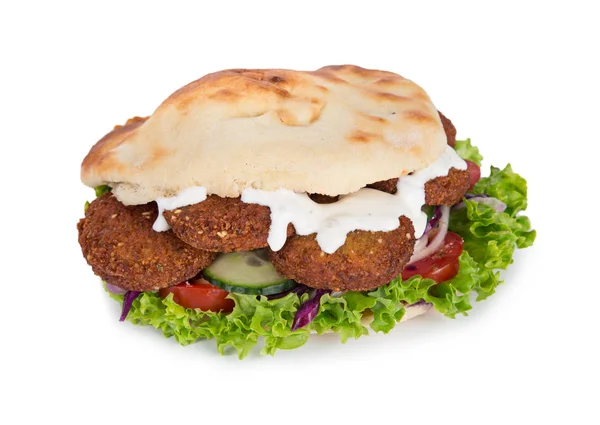 Falafel Con Verdure Fresche Pane Pita Isolato Fondo Bianco — Foto Stock