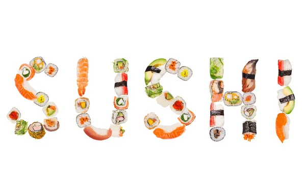 Tradizionali pezzi di sushi giapponesi che fanno iscrizione. — Foto Stock