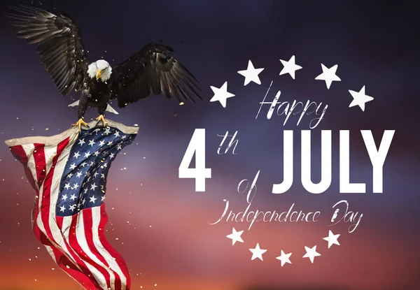 Inscriptie Happy 4th of July met Usa vlag. — Stockfoto