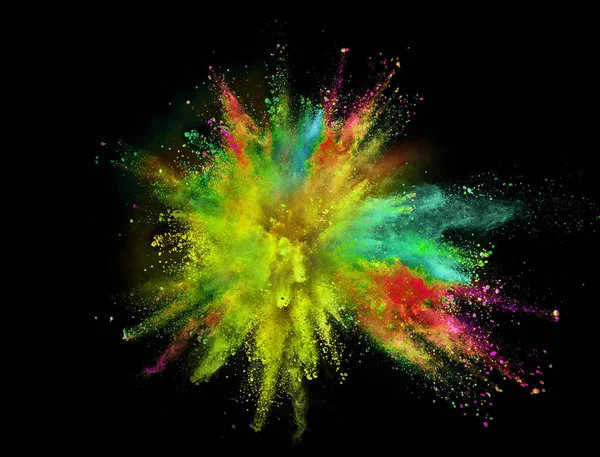 Colored Powder Explosion Isolated Black Background Freeze Motion — Stock Photo, Image