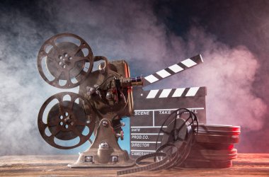 Eski stil film projektör, yakın çekim.