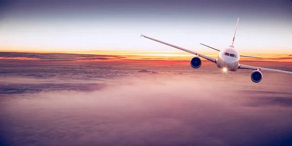 Commercial airplane flying above clouds. — Stock Photo, Image