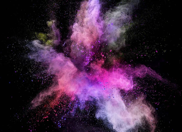 Färgat pulver explosion på svart bakgrund. — Stockfoto