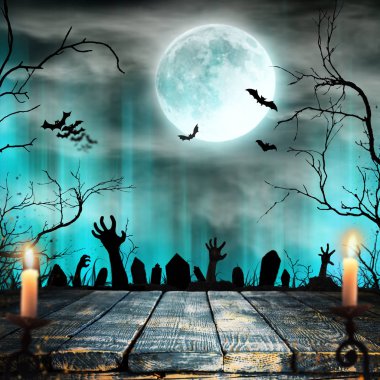 Spooky Halloween arka plan eski ağaçlar siluetleri ile.