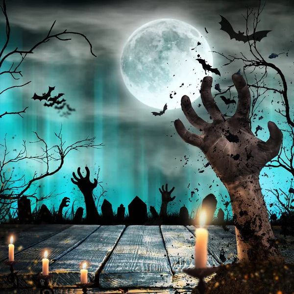 Skrämmande Halloween bakgrund med zombie händer. — Stockfoto