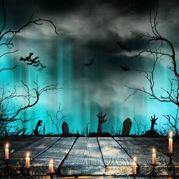Spooky Halloween background with old trees silhouettes. — Stock Image Spooky Halloween background with old trees silhouettes. Stock Image