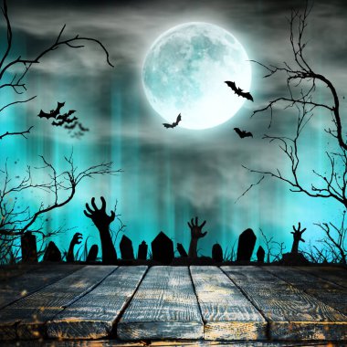 Spooky Halloween arka plan eski ağaçlar siluetleri ile.