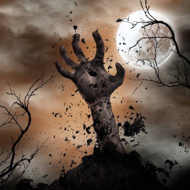 Scary Halloween background with zombie hands. clipart