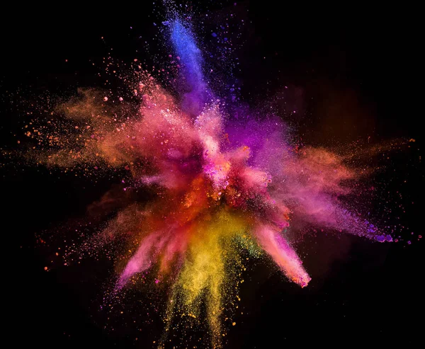 Colored Powder Explosion Black Background Freeze Motion — Stock Photo, Image