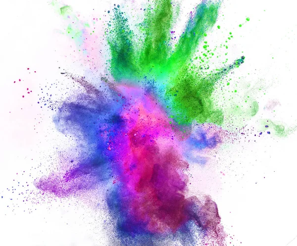 Colored Powder Explosion Isolated White Background Freeze Motion — Stock Photo, Image