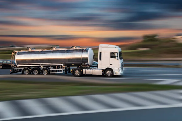 Fuel Tank Truck Highway Cargo Transportation Concept Shaving Effect — Stock Photo, Image
