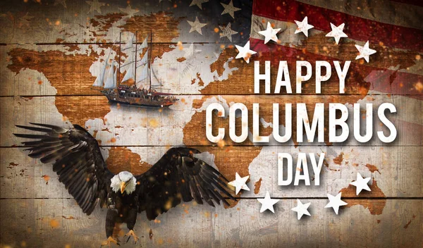 幸せのコロンブス記念日バナーは、愛国的な背景 — ストック写真