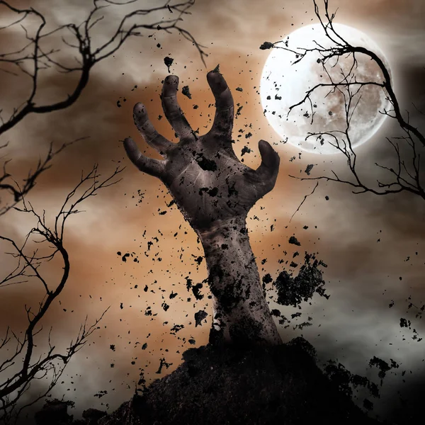 Scary Halloween background with zombie hand. — Stock Photo, Image