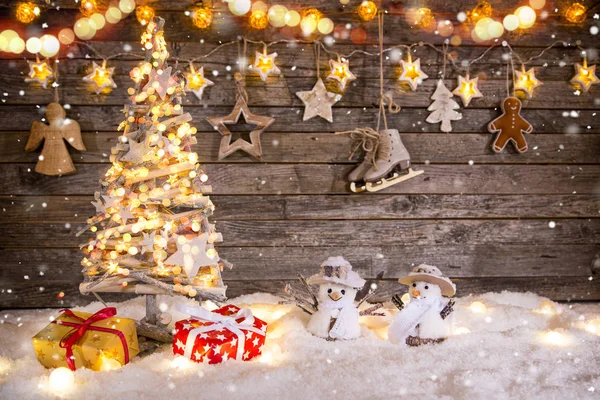 Decoração Natal Fundo Madeira Muito Espaço Cópia Para Seu Produto — Fotografia de Stock