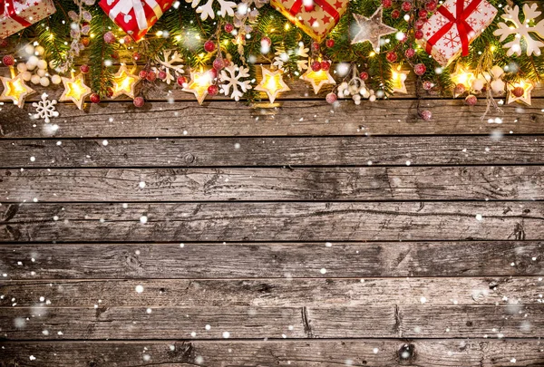 Vánoční Dekorace Dřevěném Pozadí Spousta Kopírovacího Prostoru Pro Váš Produkt — Stock fotografie