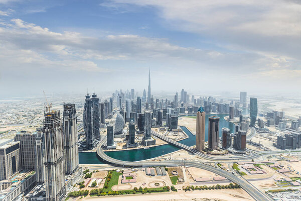 Aerial view of modern skyscrapers, Dubai, UAE.
