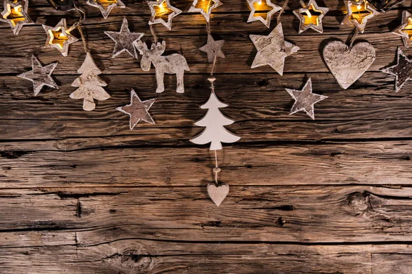Karácsonyi Dekoráció Fából Készült Háttér Sok Sok Termék Vagy Szöveget — Stock Fotó
