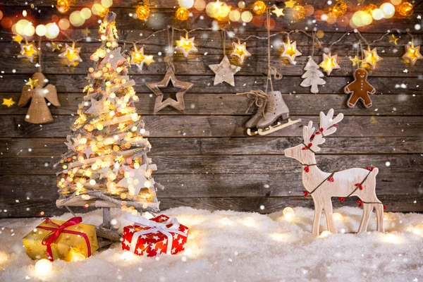 Decoração Natal Fundo Madeira Muito Espaço Cópia Para Seu Produto — Fotografia de Stock