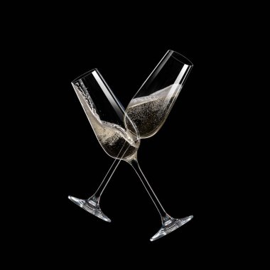 Şampanya kadehleri havaya yükseliyor, kutlama teması.