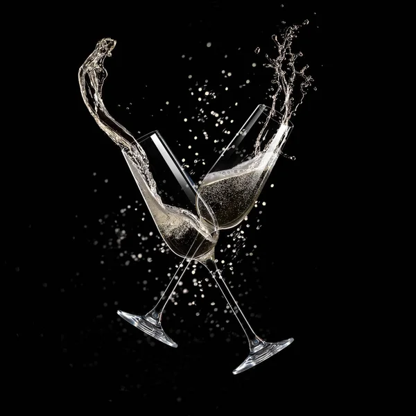 Glasses Champagne Levitating Air Celebration Theme — Stock Photo, Image