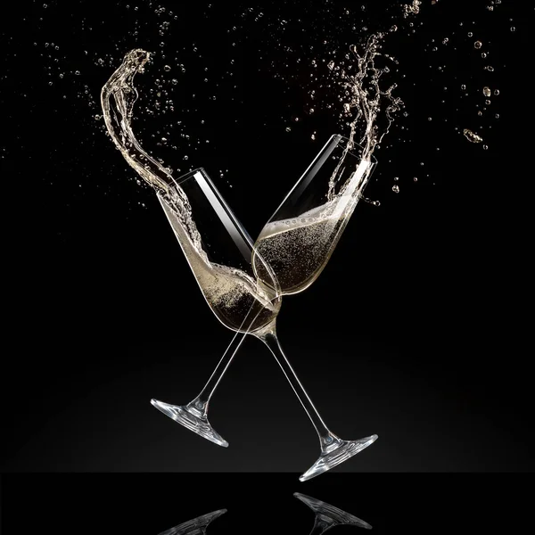 Glasögon Champagne Leviterar Luften Fest Tema — Stockfoto