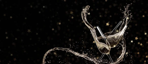 Bicchieri Champagne Levitante Aria Tema Celebrazione — Foto Stock