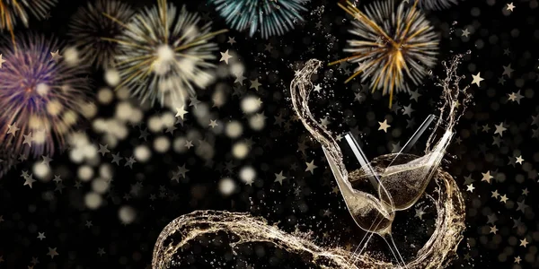 Copos de champanhe, Ano Novo 2019 tema de celebração . — Fotografia de Stock