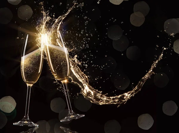 Verres Champagne Lévitant Dans Air Thème Célébration — Photo