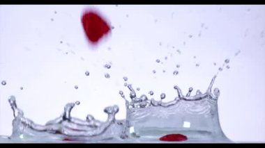 Taze ahududu düşen suya, ağır çekim.