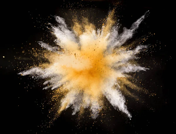 Silver and gold powder explosion on black background. — Stock Photo, Image