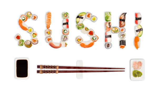 Perinteinen japanilainen sushi kappaletta tehdä merkintä. — kuvapankkivalokuva