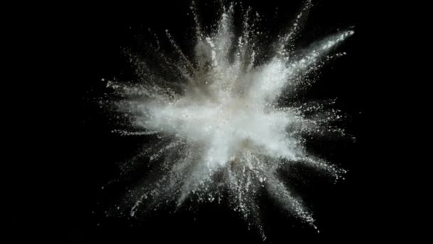 White powder exploding on black background in super slow motion. — Stock Video