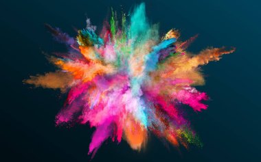 Karanlık gradyan arka planı renkli toz patlaması.