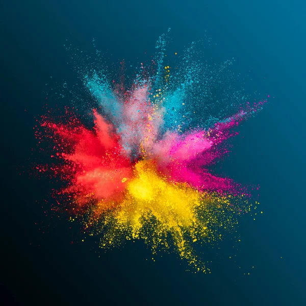 Colored powder explosion on dark gradient background. — Stock Photo, Image