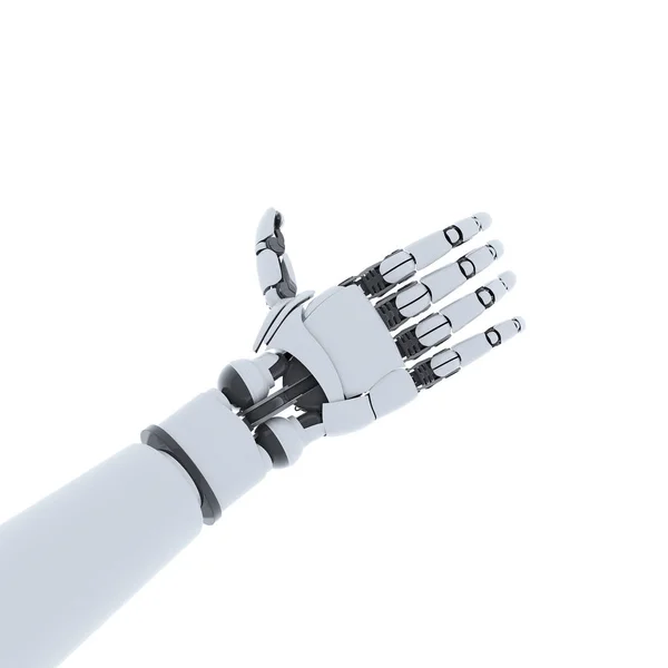 Robot hand visar gest, isolerad på vit bakgrund. — Stockfoto