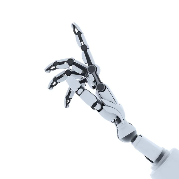 Robot hand visar gest, isolerad på vit bakgrund. — Stockfoto