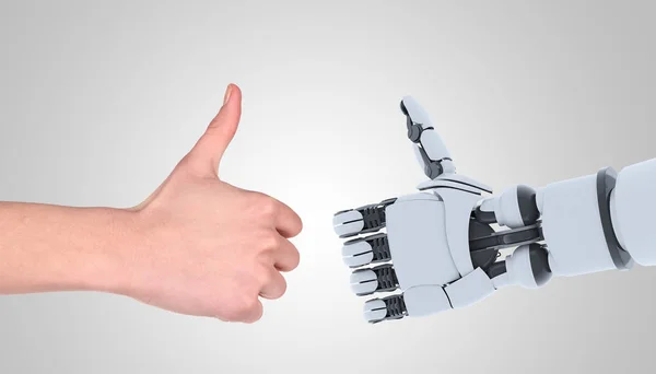 Робот і руки людини, що показують жест, ізольовані на білому . — стокове фото