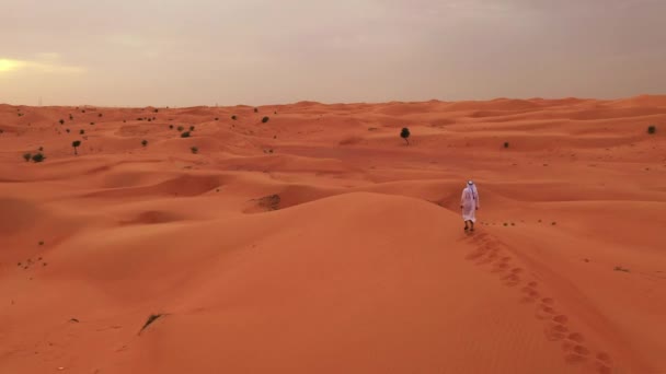 Dunas de areia do deserto com homem caminhando . — Vídeo de Stock