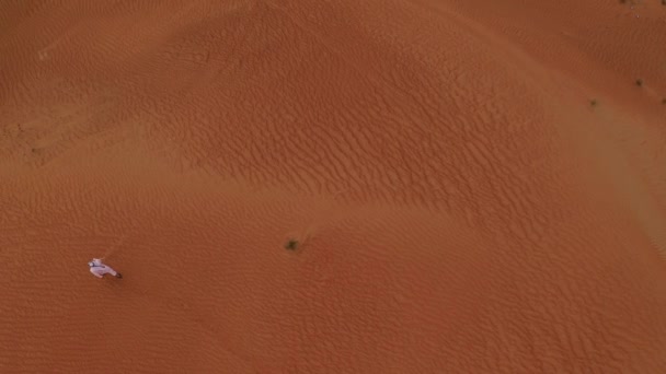 Dunas de arena del desierto con el hombre caminando . — Vídeos de Stock