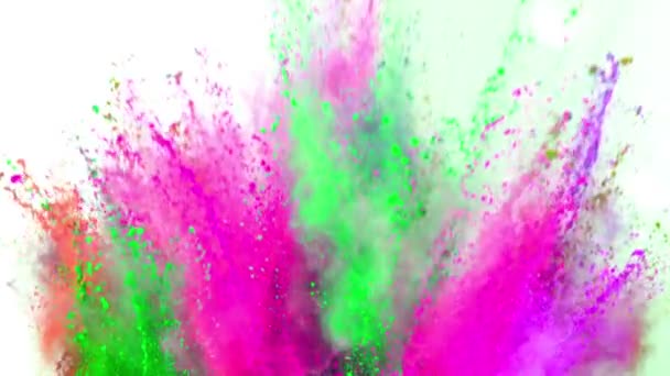 Colorful powder exploding on white background in super slow motion. — Stock Video