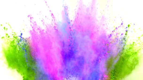 Färgglada pulver exploderar på vit bakgrund i super slow motion. — Stockvideo