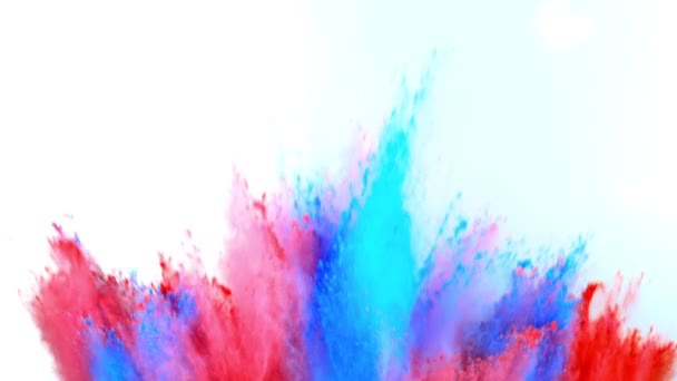 Colorful powder exploding on white background in super slow motion. — Stock Video