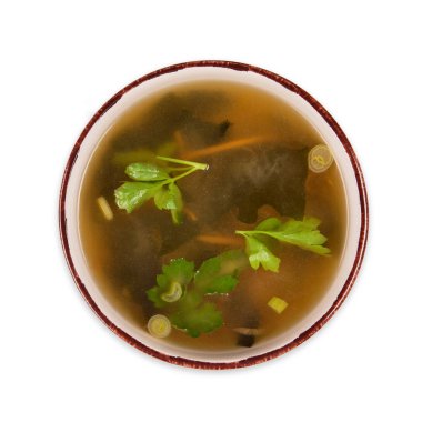 Beyaz masada Miso çorbası asya gıda arka plan.
