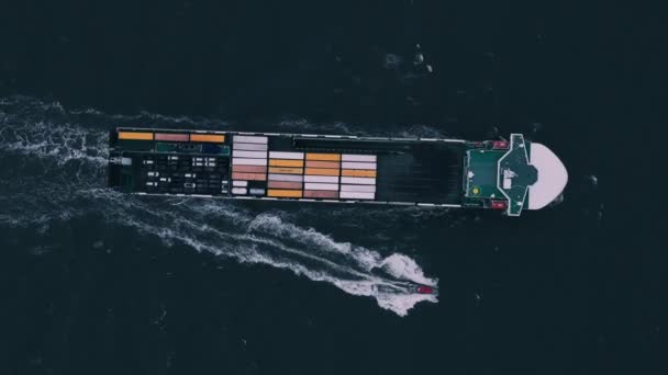 Navio contentor em exportação e importação. Carga marítima internacional . — Vídeo de Stock