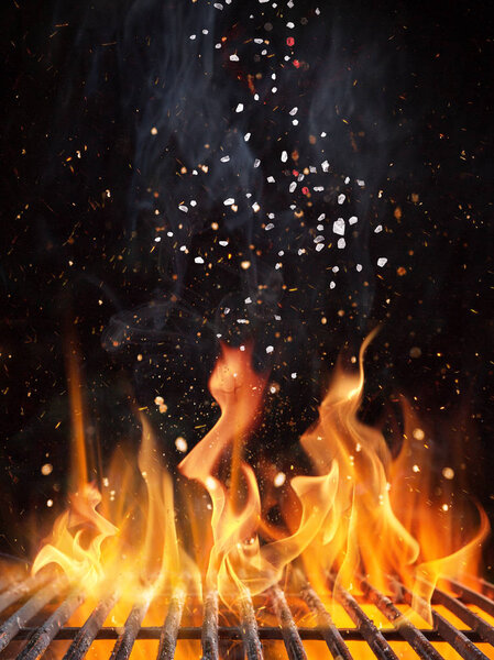 Empty flaming charcoal grill, ready for product placement.