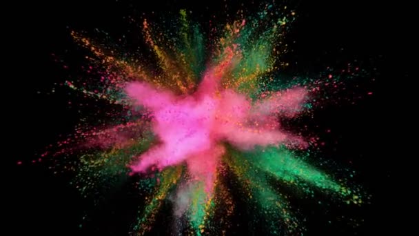 Colorful powder exploding on black background in super slow motion. — Stock Video