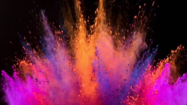 Colorful powder exploding on black background in super slow motion. — Stock Video