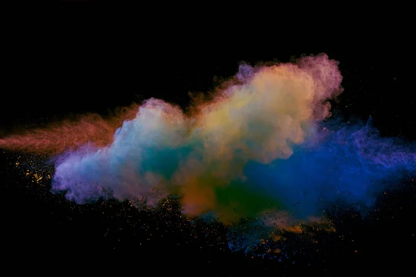 Colored powder collision on black background. — Stock Photo, Image